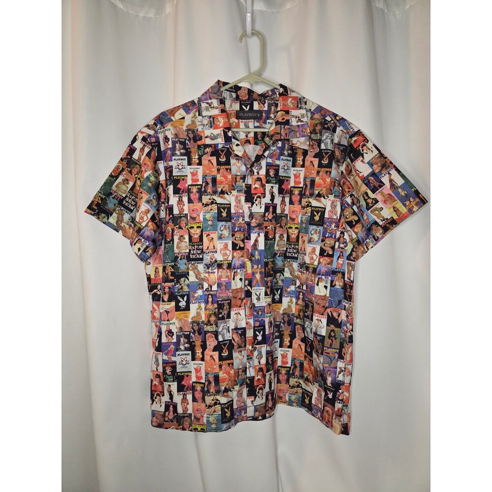 Vintage 90s Playboy Magazine Cover AOP Shirt Centerfold Collage Shirt RARE GRAIL
